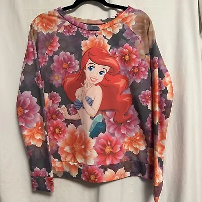 Buy Little Mermaid Disney Ariel Muted Multicolor Floral Long Sleeve Top Shirt Size L • 20.89£
