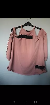 Buy Salmon Pink Slashed Boohoo Top Size 12  Black And Pink • 0.99£