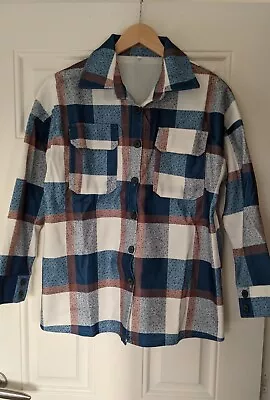 Buy Check Women's Shirt / Shacket / Jacket  Blue Brown Cream Size Medium • 13.99£