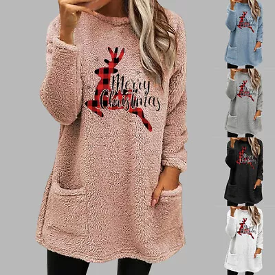 Buy Women Christmas Warm Winter Fluffy Fur Sweatshirt Hooded Pullover Tunic Tops • 3.99£