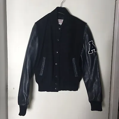 Buy American College USA Original Leather Sleeve Varsity Jacket, Womens XS, Navy • 150£