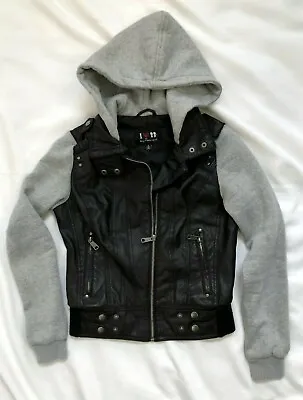 Buy I Love Boy Meets Girl ~ Faux Black Leather / Gray Sweatshirt Hoodie ~ Size Small • 23.63£