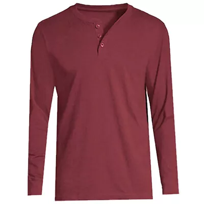 Buy Mens Long Sleeve T-shirt Grandad Buttons Neck Plain Cuff Casual Hanley Top M-3XL • 6.99£