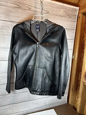 Buy GAP Vintage Genuine Black Lambs Leather Jacket Ladies Size XS With Hoodie Y2K • 80.51£