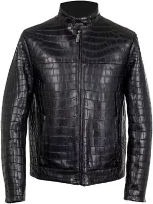 Buy Genuine Men's Black Crocodile Embossed Perfect Fit Biker Style Leather Jacket • 127.58£