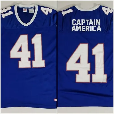 Buy Marvel Avengers Assemble CAPTAIN AMERICA #41 Football Jersey Blue Youth XL 18/20 • 23.53£