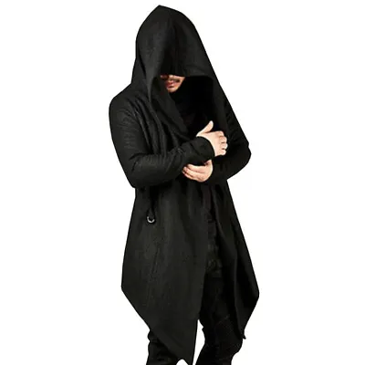 Buy Men's Black Open Front Hooded Cardigan Sweatshirt Goth Rock Jacket Hoodie Top • 51.47£