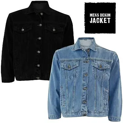 Buy Mens Denim Jacket Classic Trucker Jeans Cotton Jacket Western Style Small To 6XL • 22.99£