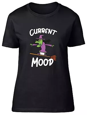 Buy Current Mood Witch Broom Halloween Fitted Womens Ladies T Shirt Gift • 8.99£