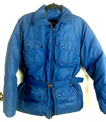 Buy VTG MUSTANG Action Sportswear Blue Collared Belted Down Filled Puffer Coat  • 33.74£