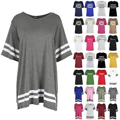 Buy Womens Round Neck Plain Casual Stretch Tees Stripes Jersey Ladies Solid T Shirt • 2.49£