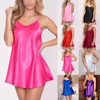 Buy Womens Sexy Satin Silk Nightdress Nighties Ladies Nightwear Sleepwear Pyjamas 16 • 1.69£