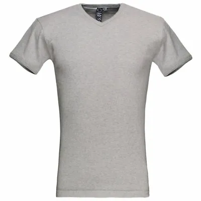 Buy Mens Grey V Neck Slim Fit Ribbed Muscle SoulStar T-Shirt • 9.99£