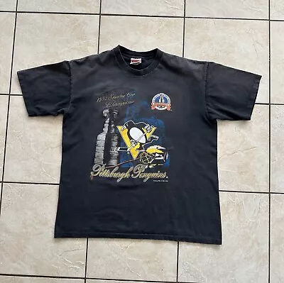 Buy Vintage 1992 Pittsburgh Penguins Stanley Cup Champions Nutmeg Mills T-Shirt XL • 55£