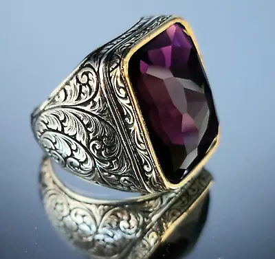 Buy 925 Sterling Silver Handmade Men's Ring With Purple Amethyst Stone • 60.72£