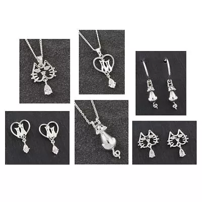 Buy Equilibrium Modern Cat, Kitty & Cats In Hearts Jewellery - Earrings And Necklace • 9.99£