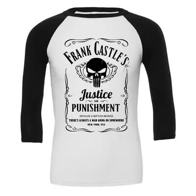 Buy Frank Castles Justice Punishment 3/4 Sleeve Baseball Tee Mens Raglan T-Shirt • 23£