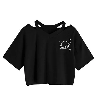 Buy Kawaii Planet Saturn Black T-Shirt Short Sleeves Long Harajuku Emo Clothing Punk • 13.60£