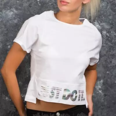 Buy Women's NIke Crop Top Just Do It Hologram  Short Top White Cotton Size Large New • 16.90£