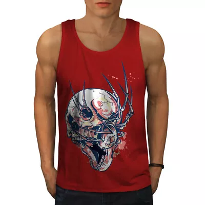 Buy Wellcoda Horror Spider On Skull Mens Tank Top, Horror Active Sports Shirt • 15.99£