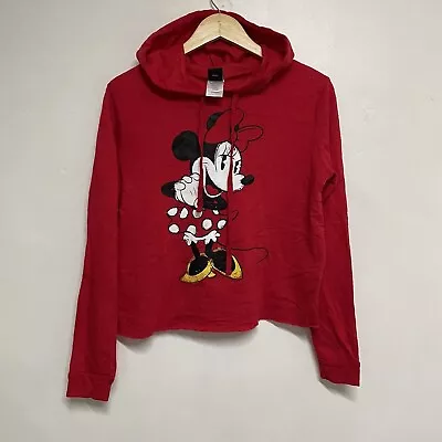 Buy Disney Hoodie Womens Medium Red Minnie Mouse Cropped Jerry Leigh • 10£