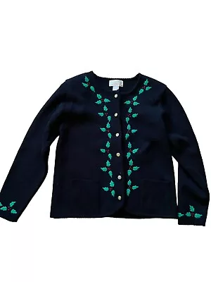 Buy Tally Ho Vintage Black Cardigan Holly Ugly Christmas Sweater Shoulder Pads SML • 34.74£