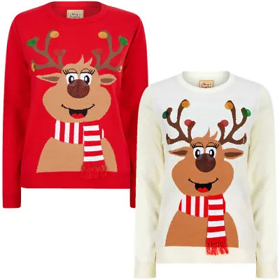 Buy Women's Novelty Christmas Jumper Sequin Reindeer Xmas Sweater Pullover • 16.99£