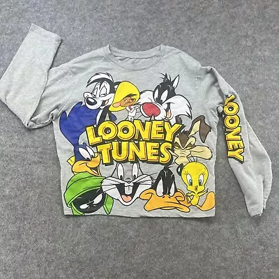 Buy Looney Tunes Womens Large Cartoon Graphic Tweety Bird Bugs Crop T-shirt Gray • 16.38£