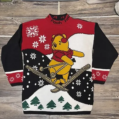 Buy Vtg 90s Disney Winnie The Pooh Bear Ski Sweater Colorful Made In USA Women L EUC • 43.43£
