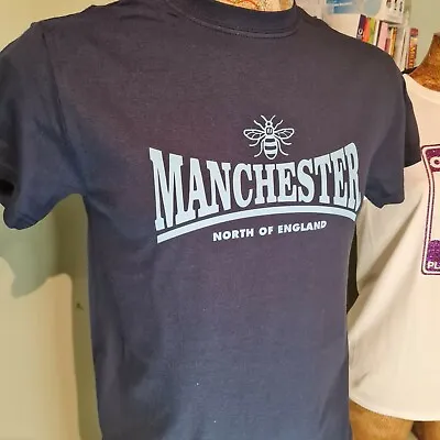 Buy Manchester Working Bee Tee T Shirt Navy And Sky Blue I Love MCR City Colours • 13.99£