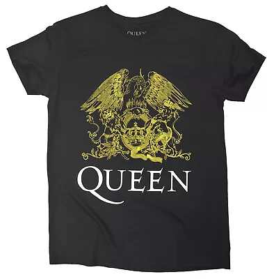 Buy Queen Gold Crest T Shirt Official Freddie Mercury Black Band Logo New S-2XL • 14.85£