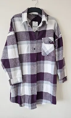 Buy Womens Check Fleece Shirt/Jacket Shacket Oversized - Purple. New With Tag. • 14.99£