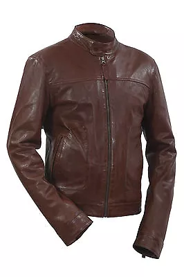 Buy Infinity Men's New Brown Retro Biker Lambskin Leather Slim Fit Jacket • 107.99£