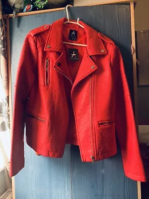 Buy Leather Look Pvc Red Ladies Biker Jacket New Size 12 Zips Rock  • 4.99£