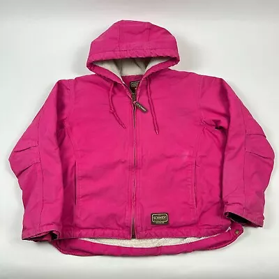Buy C.E. Schmidt Women's Work Jacket Medium Pink Canvas Zip Up Hooded Faux Fur Lined • 28.91£