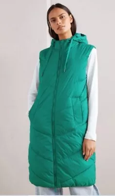Buy Ladies Long Line Hooded Gilet B.YOUNG Jacket Pocket Zip Size 10-12 Green RRP:£59 • 19.99£