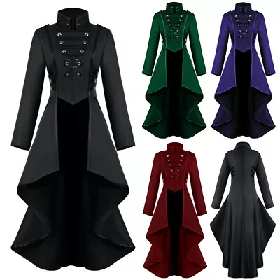 Buy Women Gothic Steampunk Button Corset Costume Coat Tailcoat Jacket Overcoat UK • 18.91£