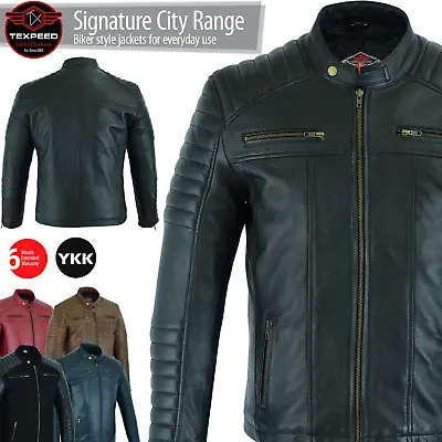 Buy Mens Leather Casual Biker Jacket Coat Soft Motorcycle Genuine Biker Style Fit • 66.99£