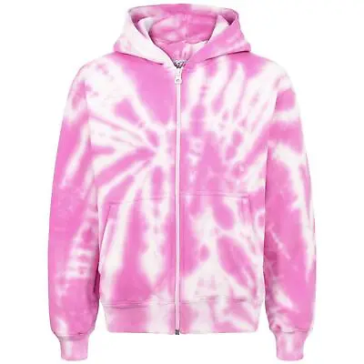 Buy Kids Girls Tie Dye Print Pink Fleece Hoodie Zip Up Style Zipper Age 5-13 Years • 12.99£