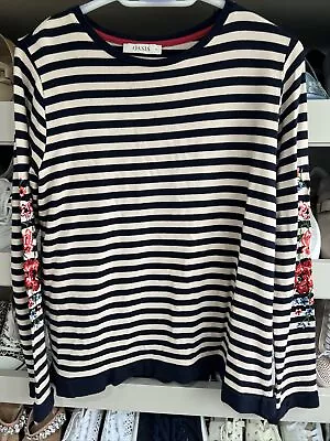 Buy Oasis Navy Striped Jersey Top Size M VGC • 3£