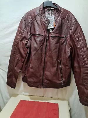Buy Koroshi & Co Size 3 Xl  Brown Faux Leather Casual Slim Fit Real Biker Jacket New • 25.99£