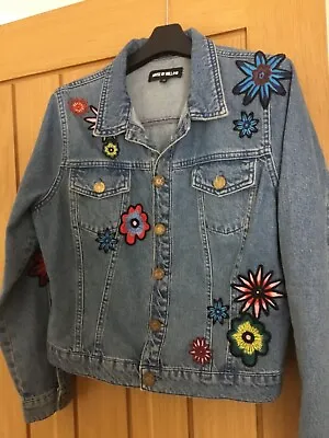 Buy House Of Holland Applied Multi Flower Denim Jacket Size 12 RRP £350 Rarely Worn • 89.99£