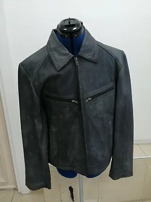 Buy Men Real Leather Washed Jacket Grey/Black Gents Casual Outfit Size Medium UK • 49.99£