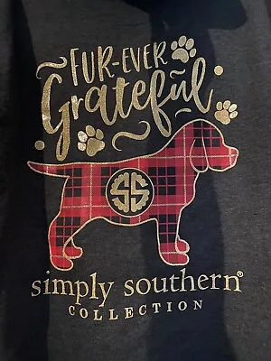 Buy Simply Southern Women’s Large Hoodie Fur-Ever Grateful Gray Dog Plaid • 19£