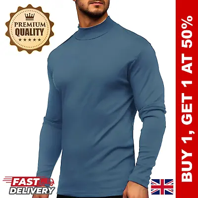 Buy Brand New Mens Turtleneck Shirt Long Sleeve Undershirt Fit Solid Tops Light Blue • 7.97£