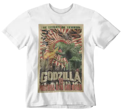 Buy Godzilla Poster T-shirt Movie Retro Manga Japan Monster Asian Horror Tee • 6.99£
