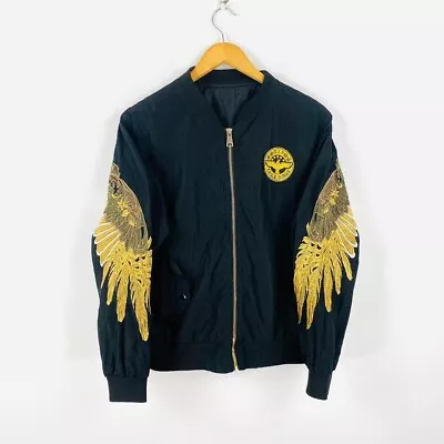 Buy Epic Gold Wing Embroidered Sleeved Bomber Jacket Size 10 • 10£