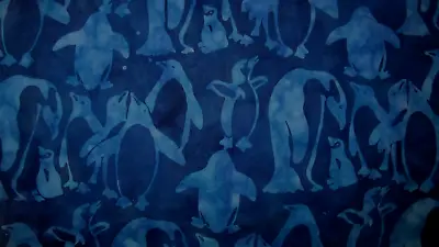 Buy Ocean Blues Penguin Batik 100% Cotton Fabric Artic Animal, Winter, Cold BTYx44 • 9.62£