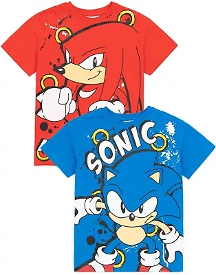 Buy Sonic The Hedgehog T-Shirt 2 Pack Kids Boys Knuckles Red Blue Top • 16.99£