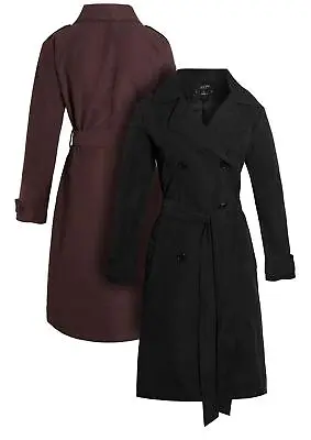 Buy Womens Brushed Twill Trench Coat Black Mac Long Jacket Size 16 14 12 10 8 Brown • 27.95£